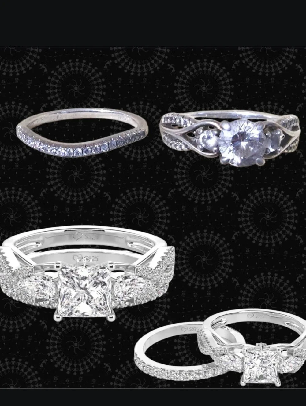 925 Jeulia Classic Twist Custom Round Three Stone Ring & Eternity Wedding Band